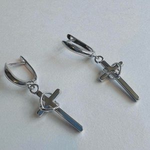 Unisex Y2K Silver cross hoop for men women